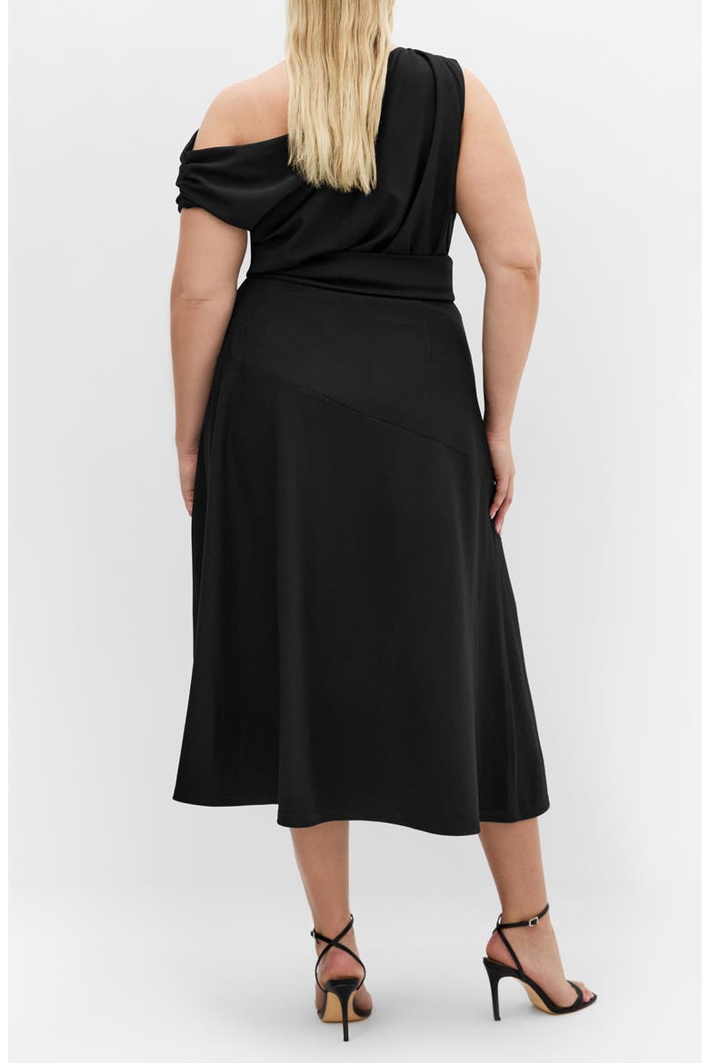 Kate One-Shoulder Crepe Midi Dress, Alternate, color, BLACK