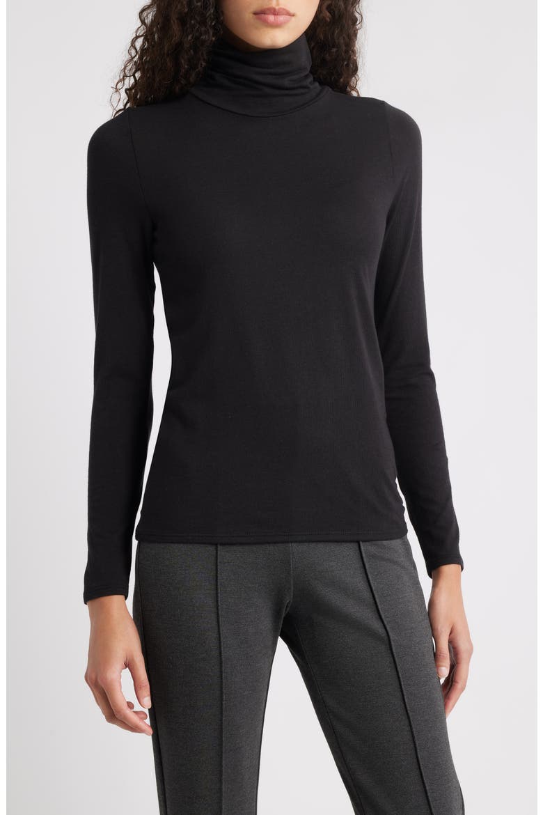 Turtleneck Stretch Organic Cotton Blend Top, Main, color, BLACK