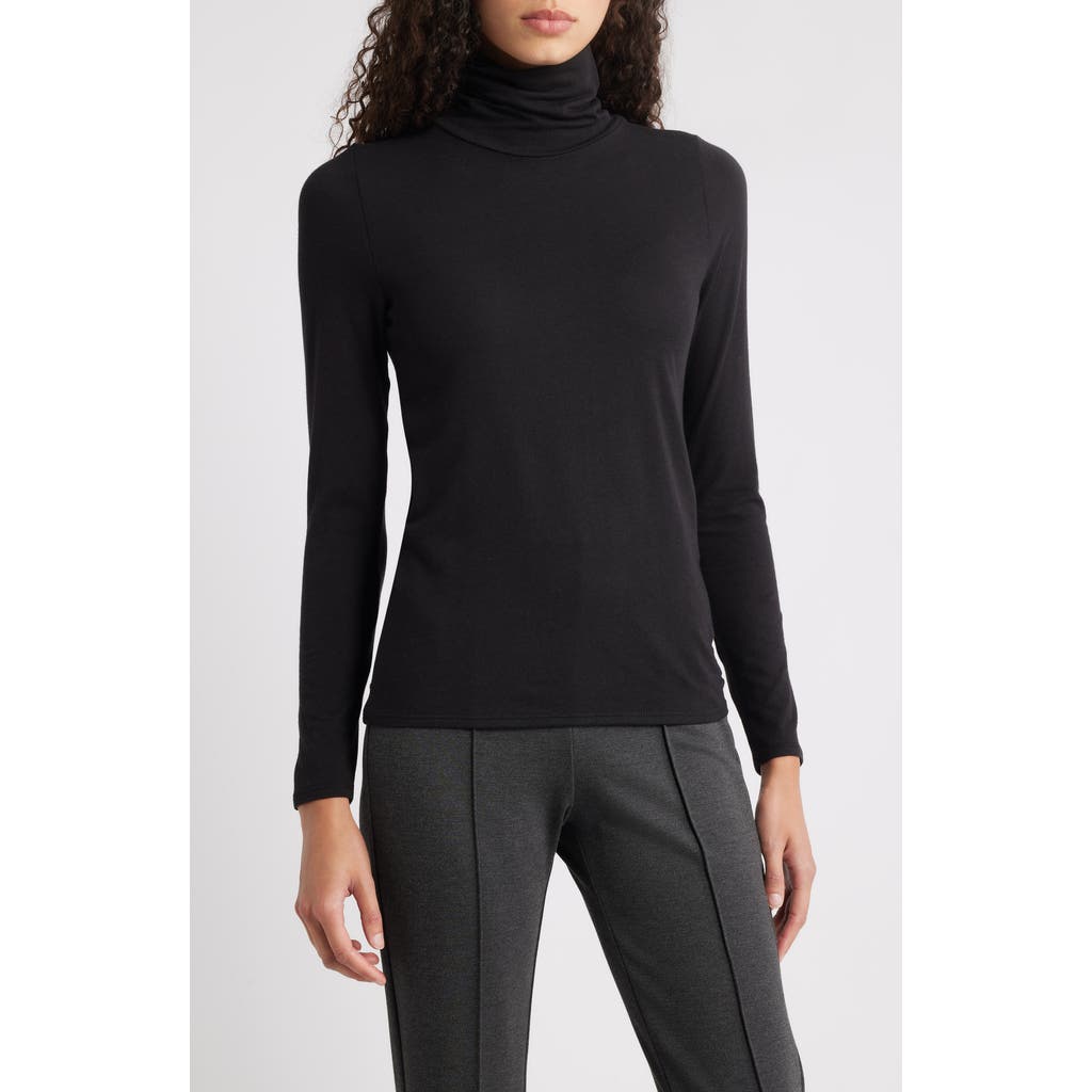 Eileen Fisher Turtleneck Stretch Organic Cotton Blend Top In Black