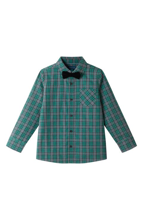 Kids' Two-Piece Plaid Cotton Flannel Button-Up Shirt & Bow Tie Set (Toddler, Little Kid & Big Kid)