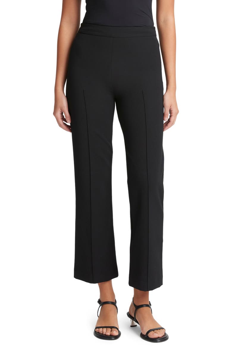 Pintuck Crop Flare Cotton Blend Pants, Main, color, BLACK