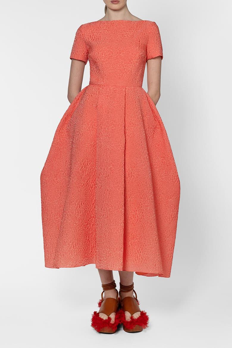 Vaela Boat-Neck Textured Midi Dress, Alternate, color, Apricot