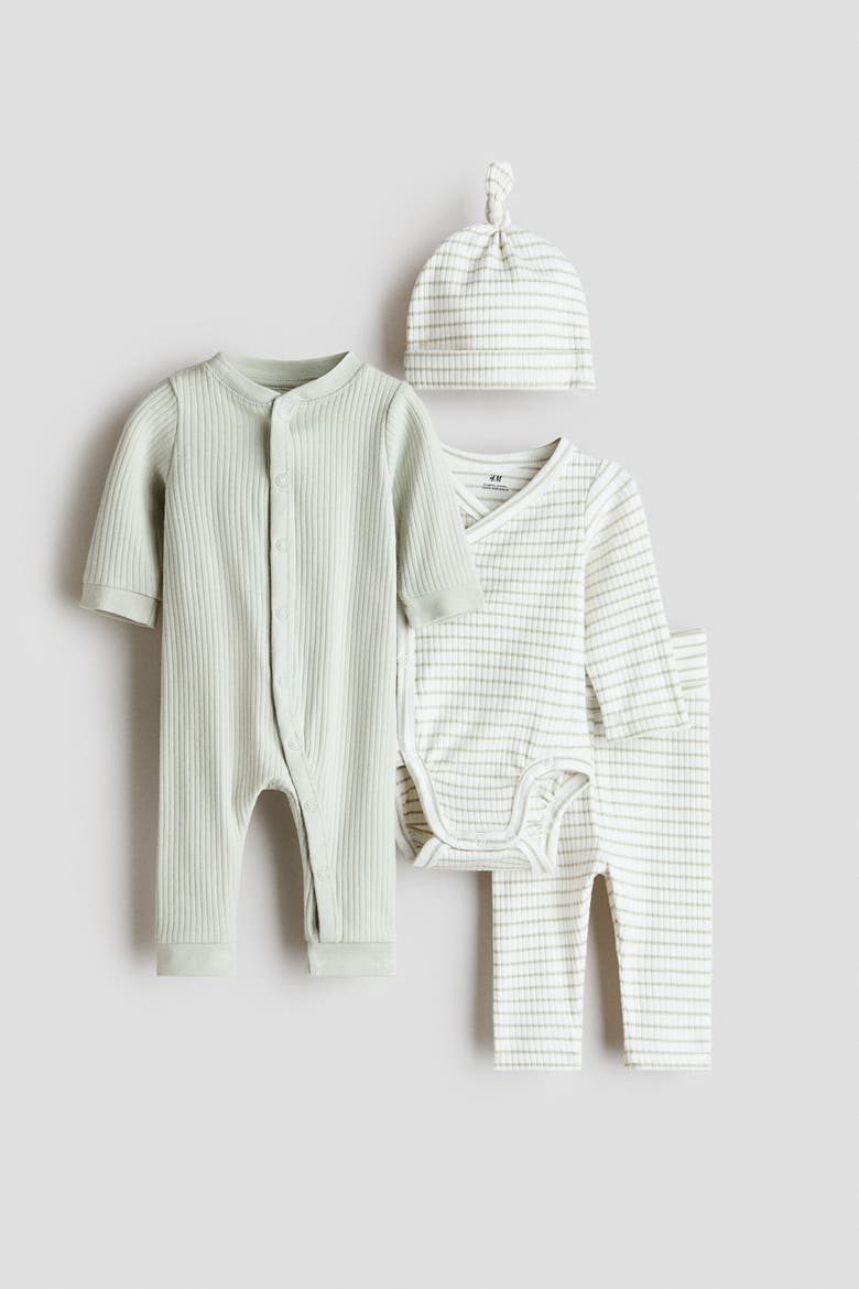 4-piece Cotton Set, Main, color, Light dusty green/striped