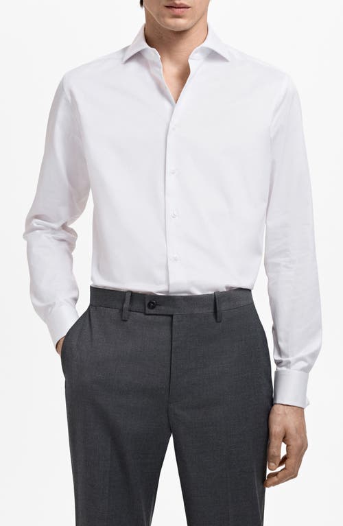 Mango Slim Fit Cotton Herringbone Suit Button-up Shirt In White