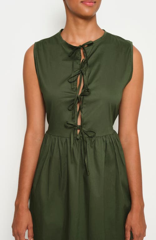 The Lulo Project Hortensia Tie Front Stretch Cotton Midi Dress In Military