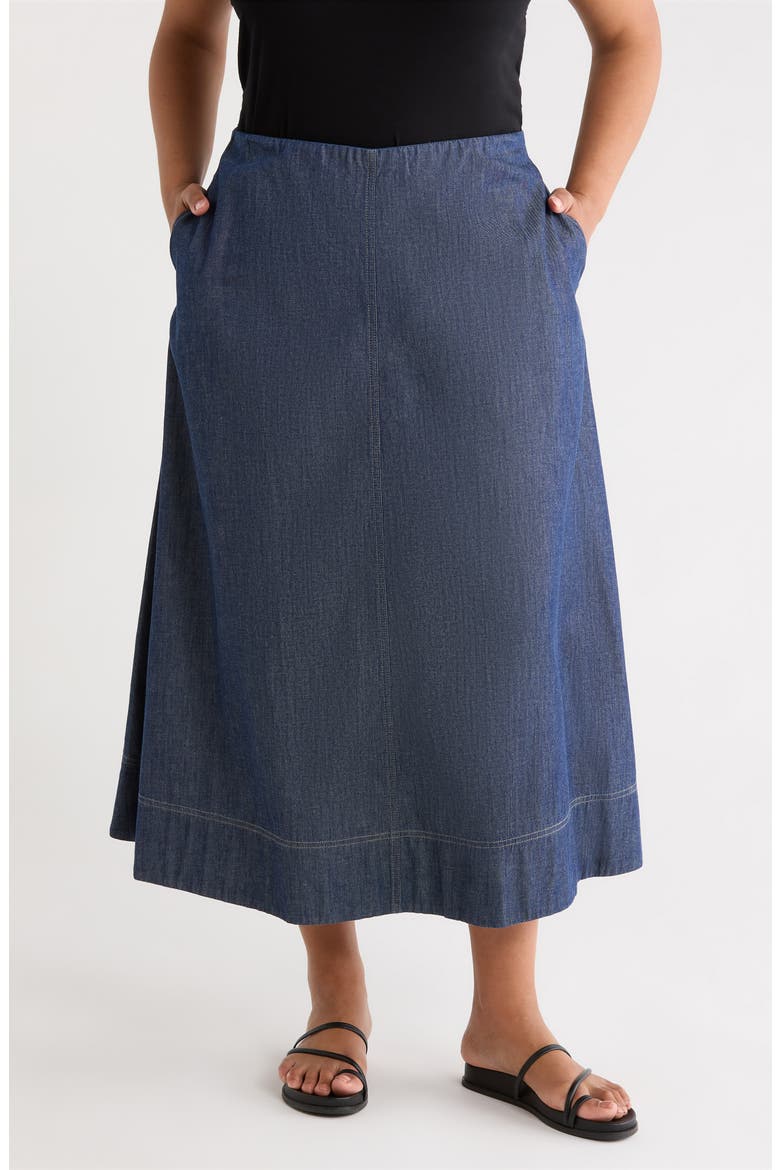 A-Line Organic Cotton Midi Skirt, Main, color, DARK INDIGO