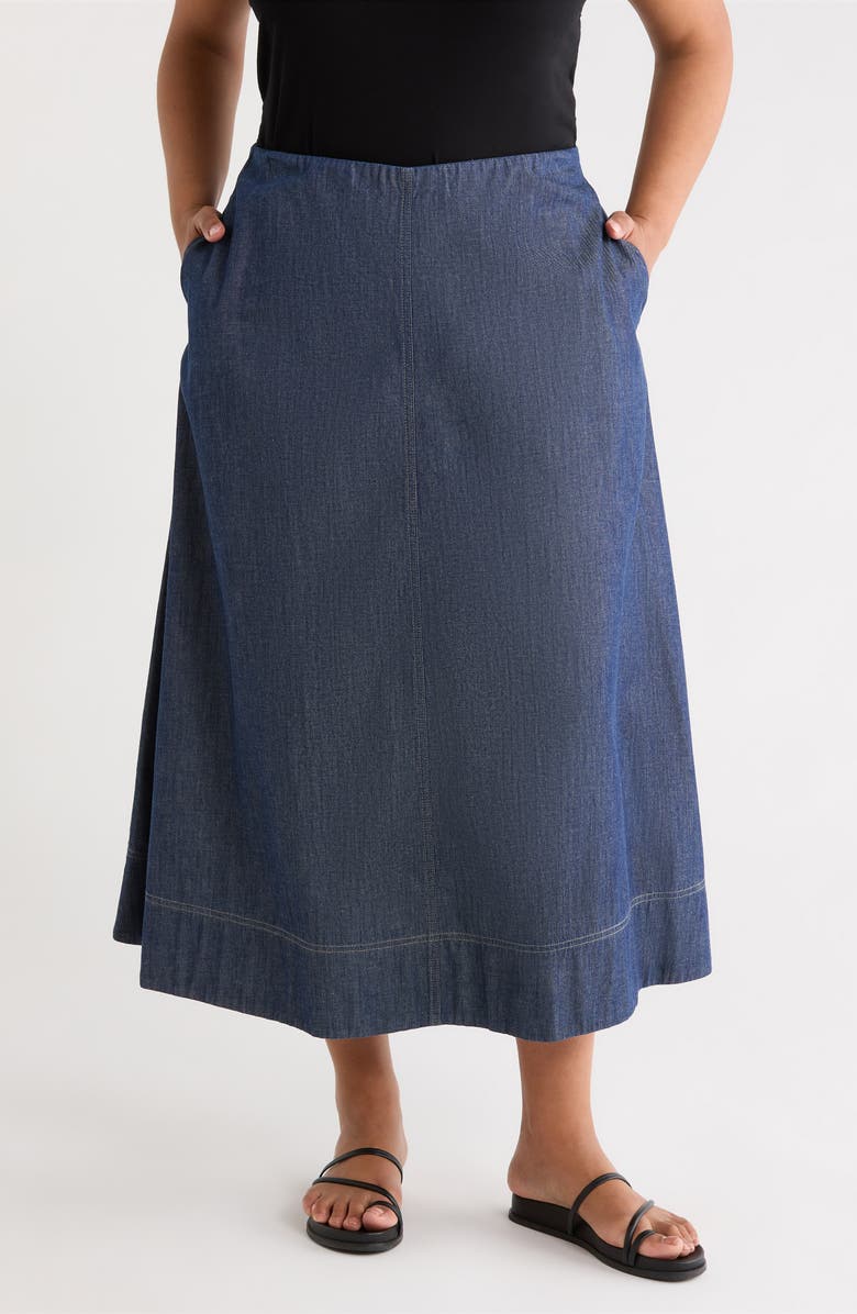 Eileen Fisher A-Line Organic Cotton Midi Skirt, Main, color, Dark Indigo