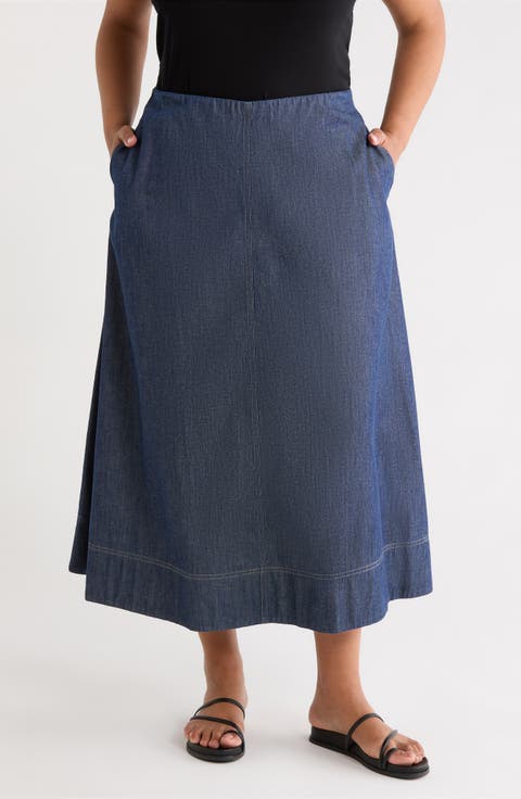 A-Line Organic Cotton Midi Skirt (Plus)