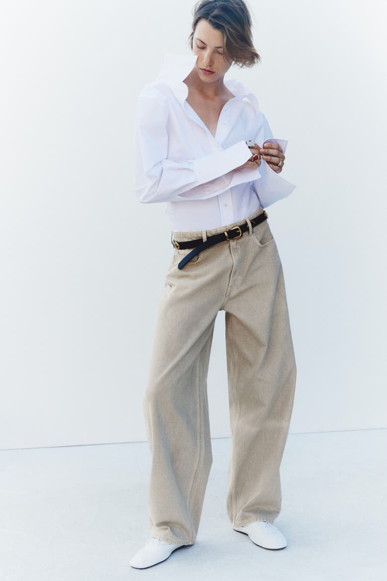 Baggy Regular-waist Barrel Jeans, Alternate, color, Light beige