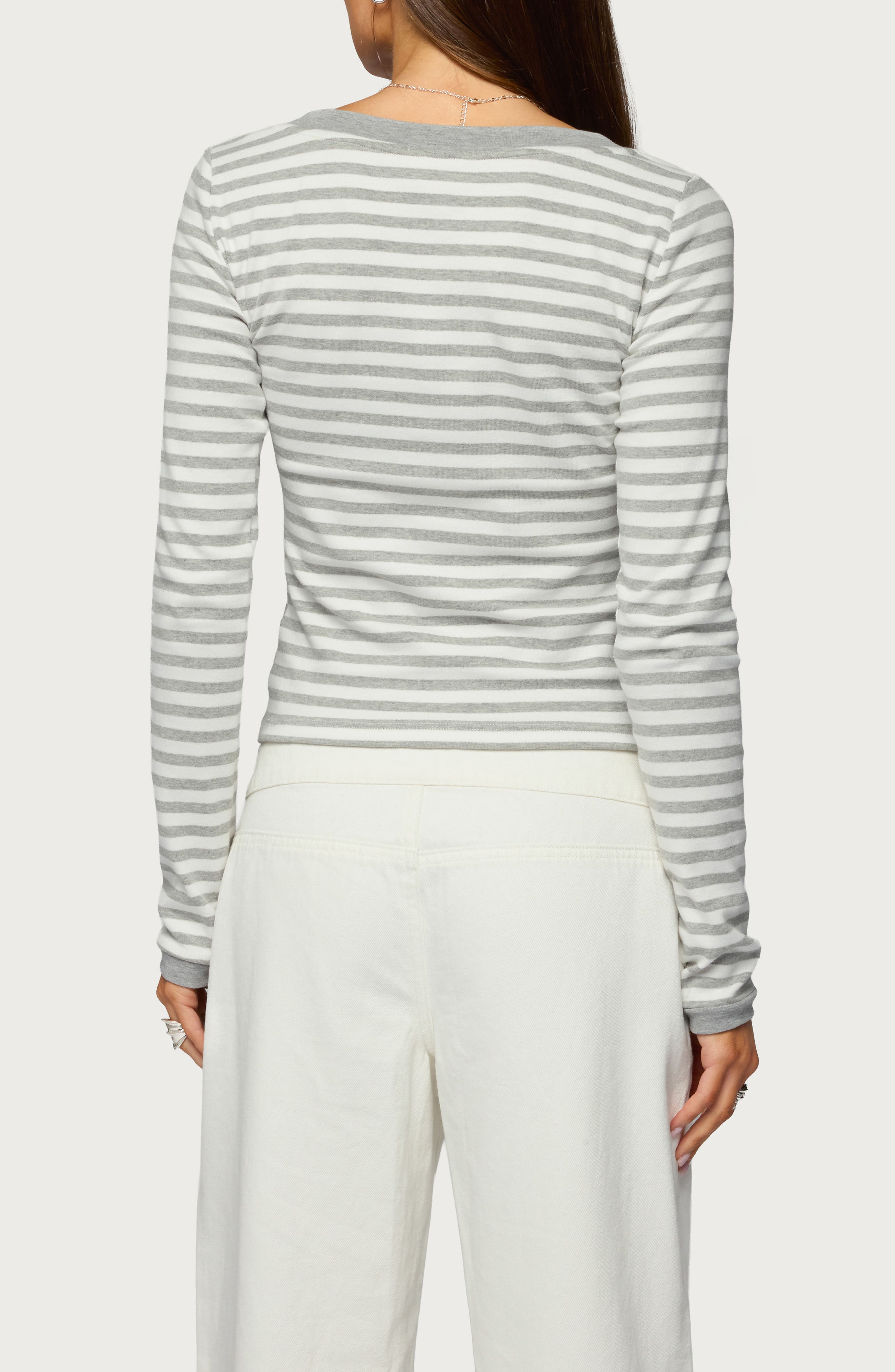 Kimi Stripe V-Neck Long Sleeve Crop Top - image 2