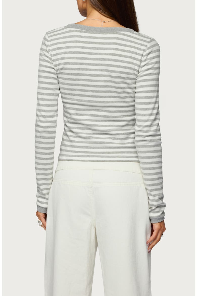 Kimi Stripe V-Neck Long Sleeve Crop Top, Alternate, color, GRAY-AND-WHITE