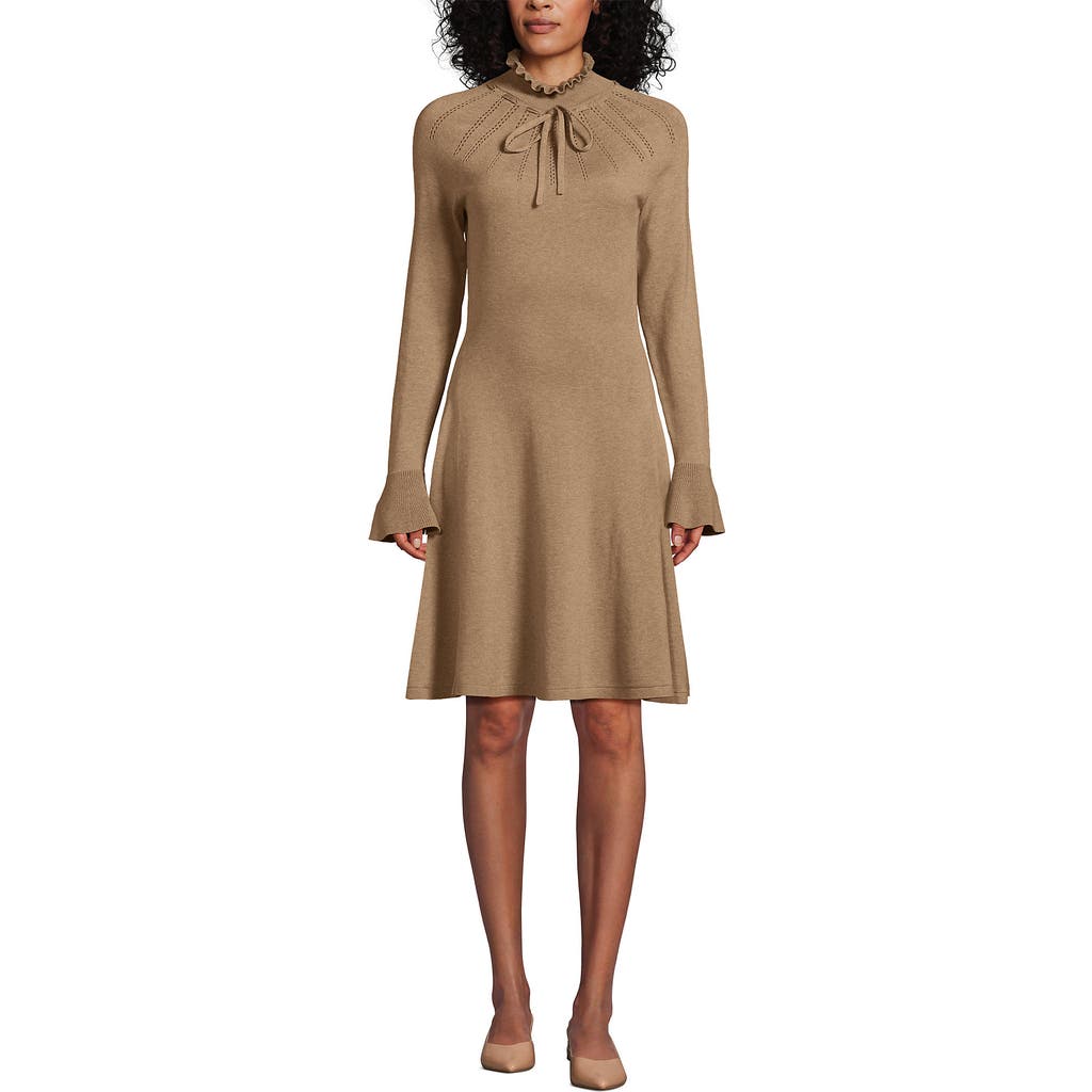 Lands' End Fine Gauge Cotton Fit And Flare Sweater Dress In Brown