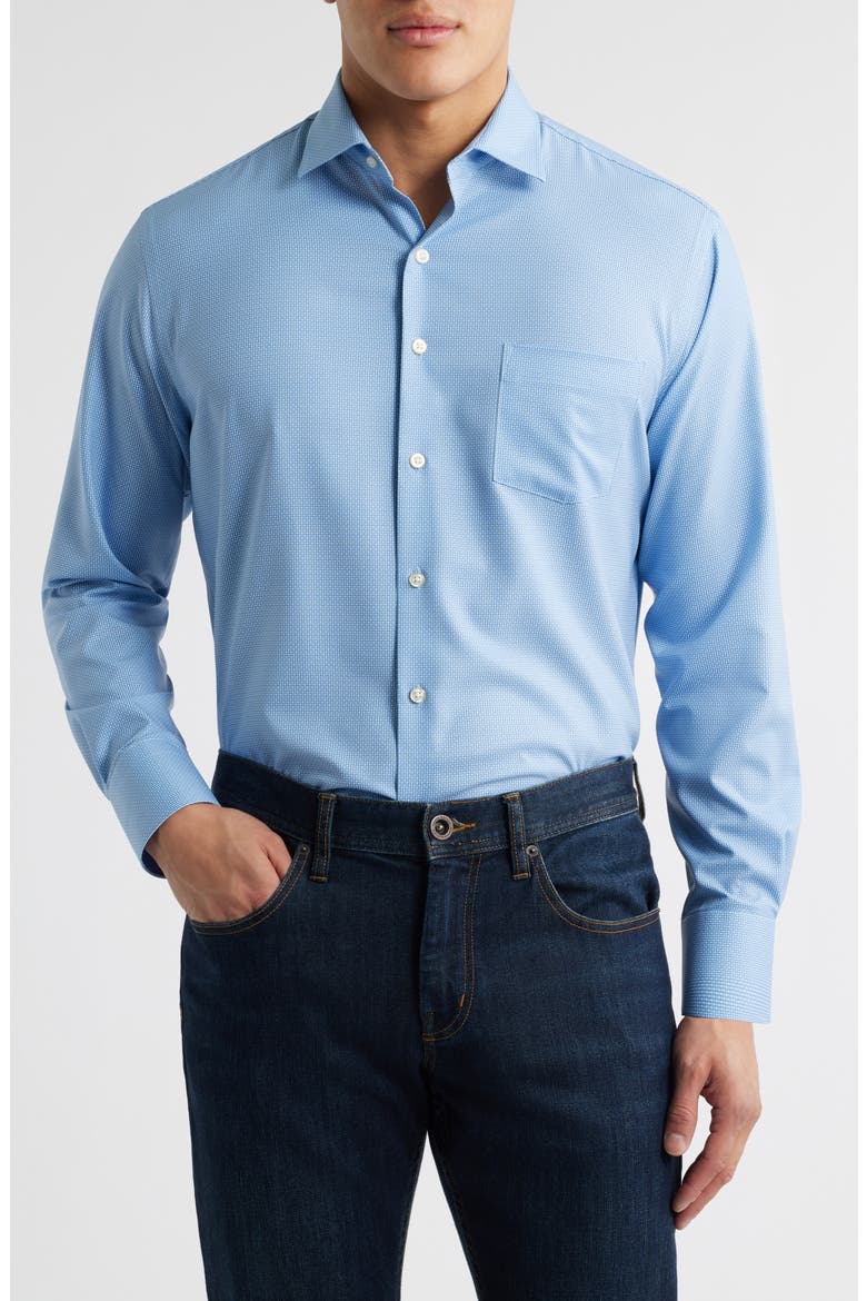 Triad Geometric Print Performance Poplin Button-Up Shirt, Main, color, COTTAGE BLUE