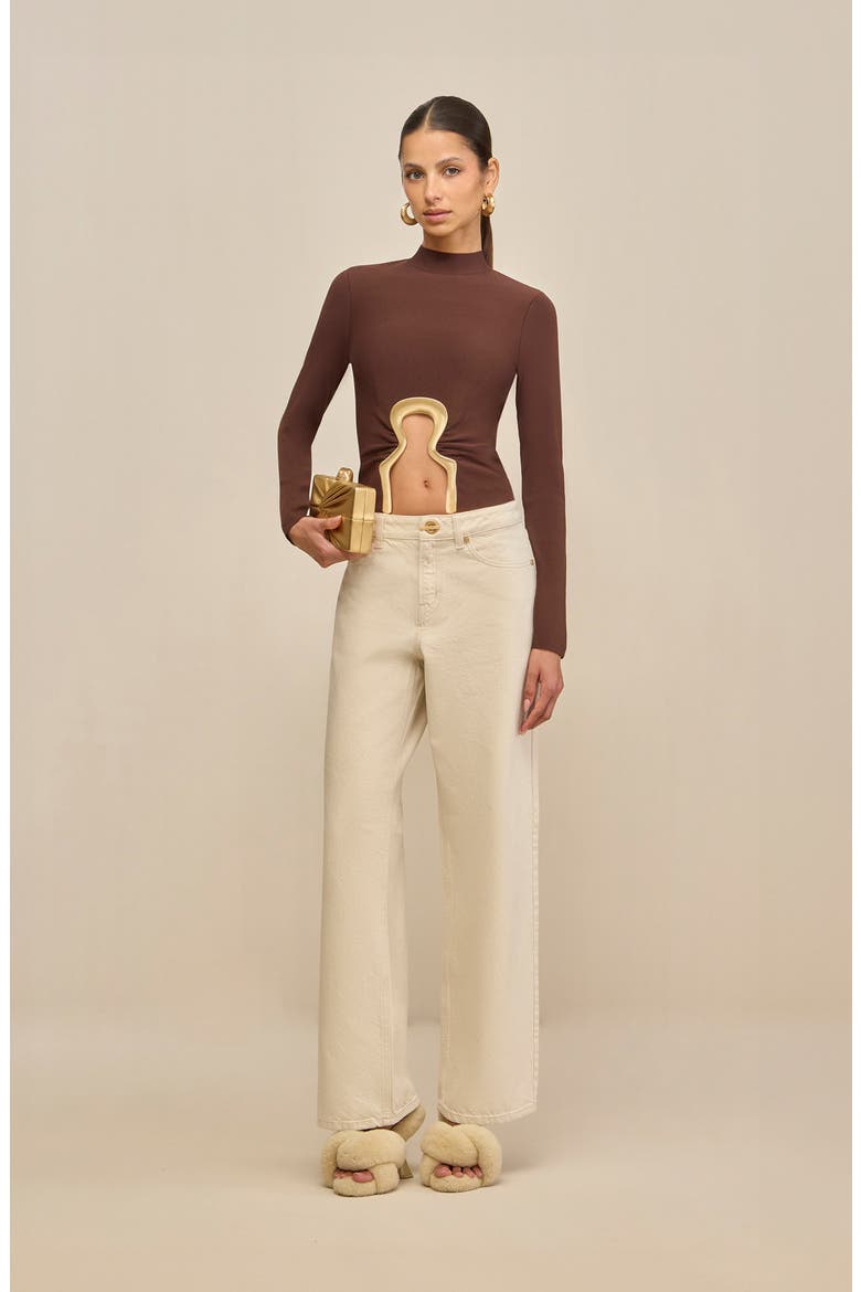 Elisabetta Cutout Mock Neck Knit Top, Alternate, color, JAVA
