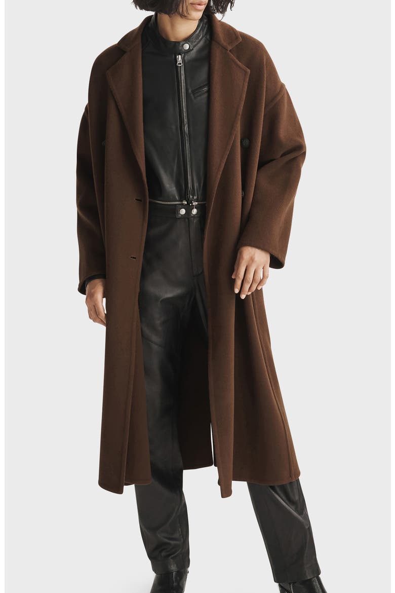 Thea Double Breasted Wool Coat, Alternate, color, DARK BROWN