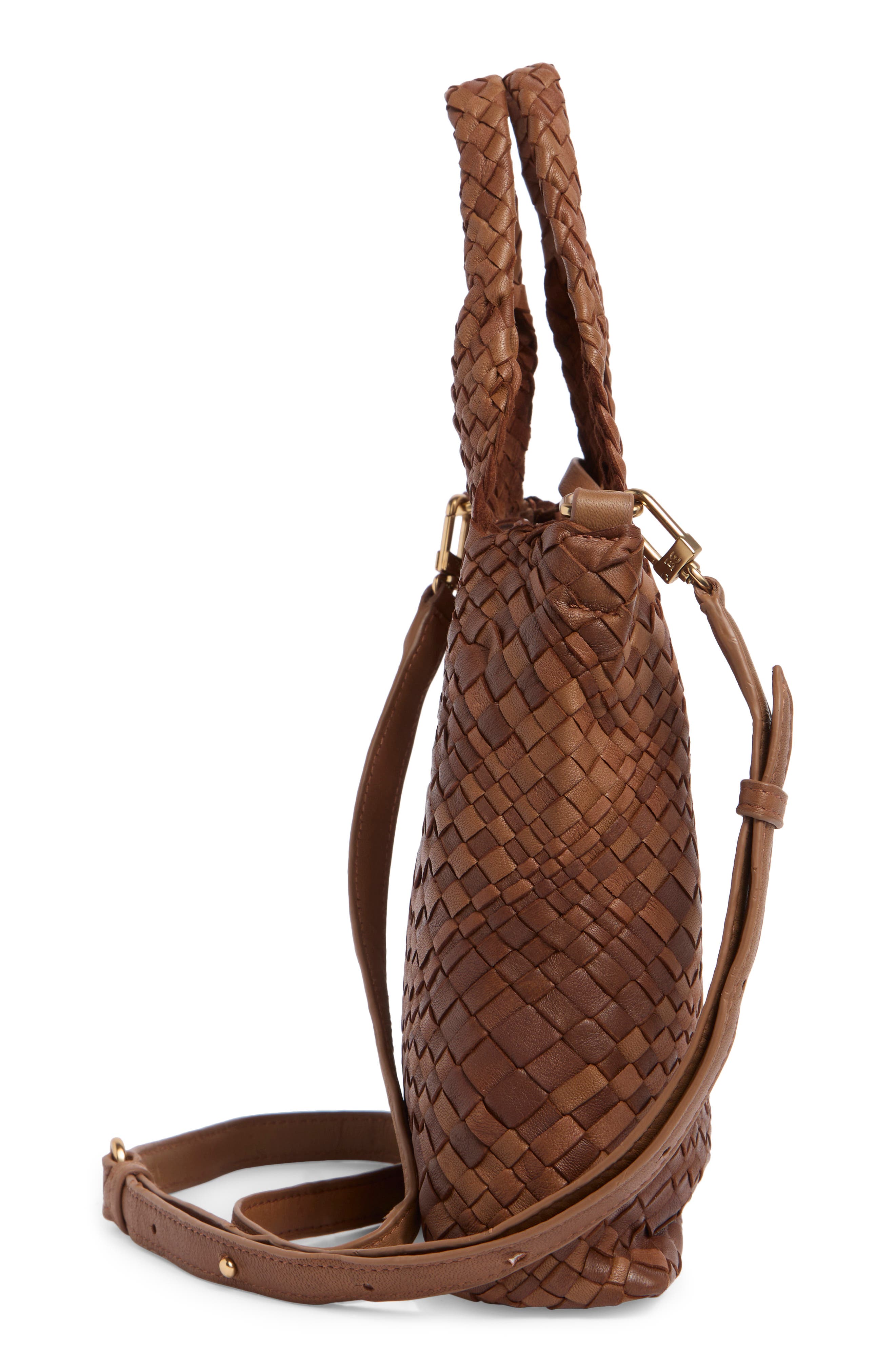 Small Priya Woven Leather Tote, Alternate, color, BRANDY