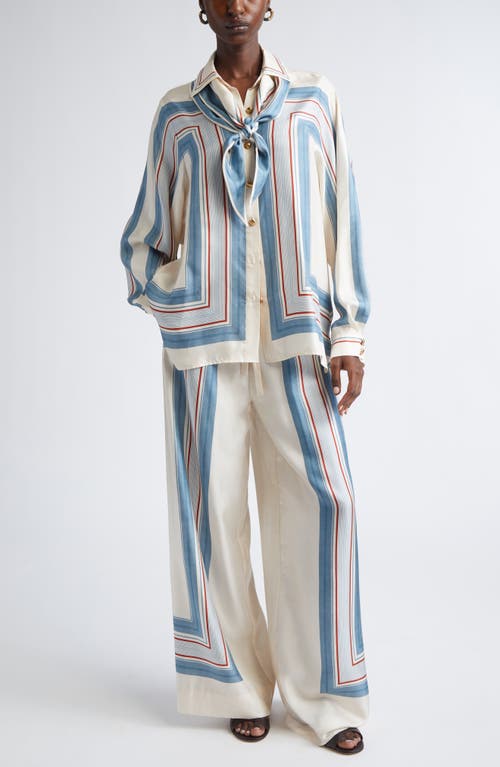Zimmermann Relaxed Stripe Silk Button-up Shirt With Removable Scarf In Multi