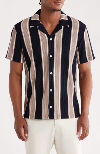 For The Republic Stripe Short Sleeve Button-up Shirt In Black