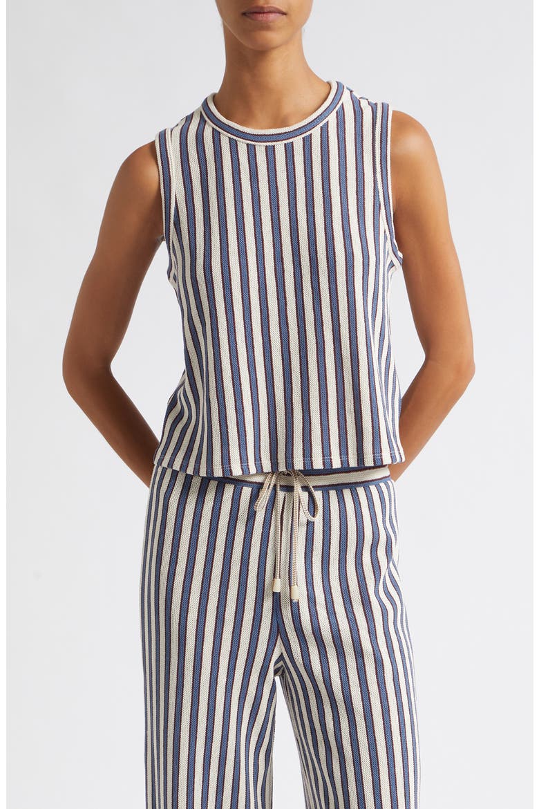 Dravin Stripe Crochet Cotton Tank, Main, color, ECRU BLUEFIN MULTI