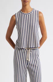 Veronica Beard Dravin Stripe Crochet Cotton Tank