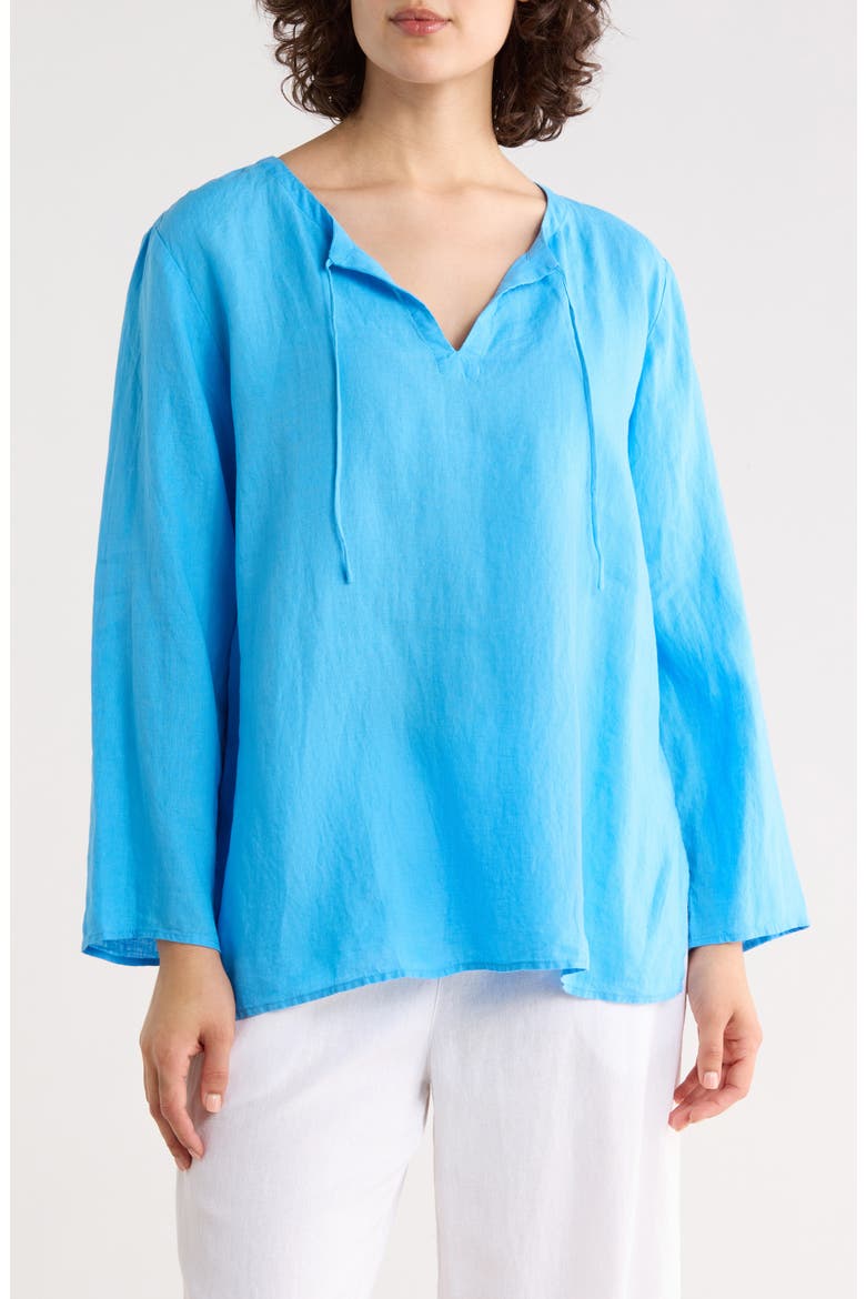 Princess Sleeve Linen Top, Main, color, AZURE