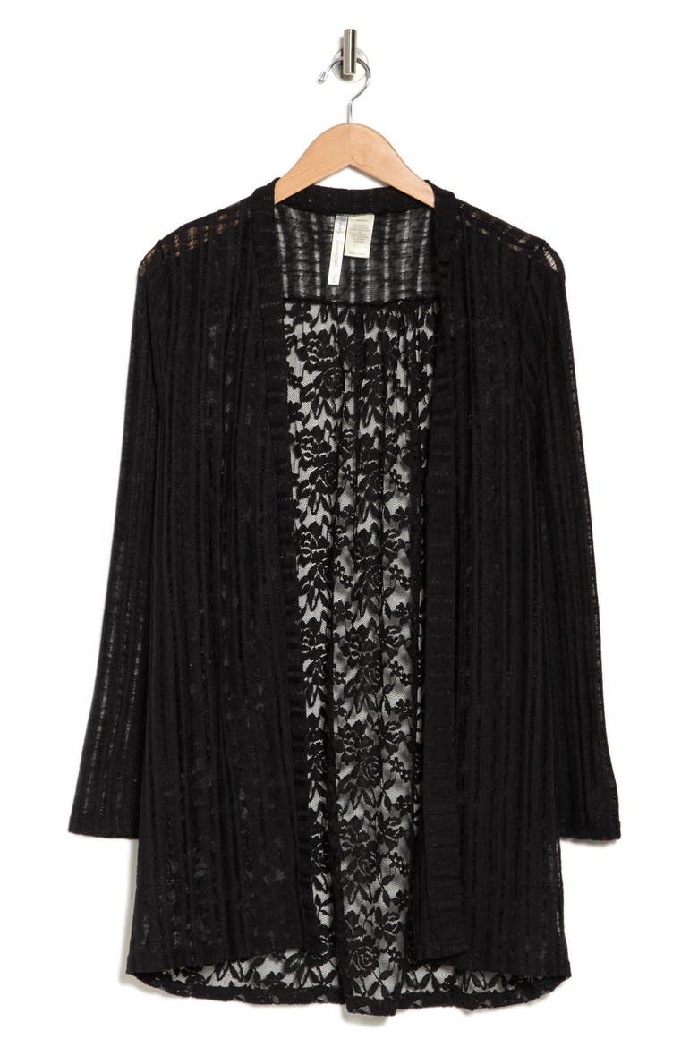 Lace Back Open Front Ruana, Alternate, color, BLACK
