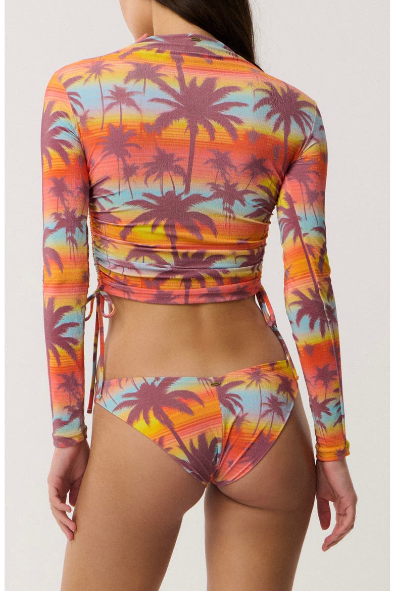 Retro Revival Ruched Long Sleeve Rashguard, Alternate, color, PURPLE MULTI