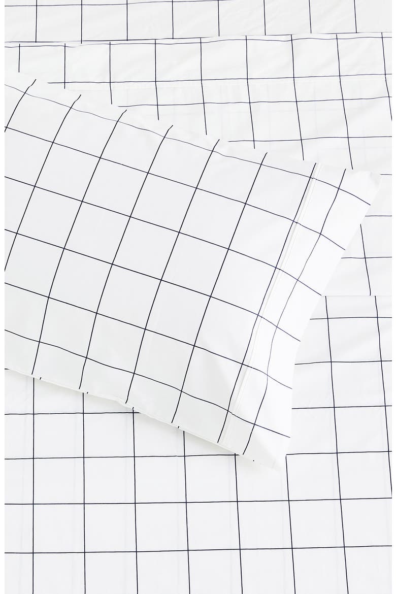 Grid Percale Cotton Sheet Set, Alternate, color, NAVY