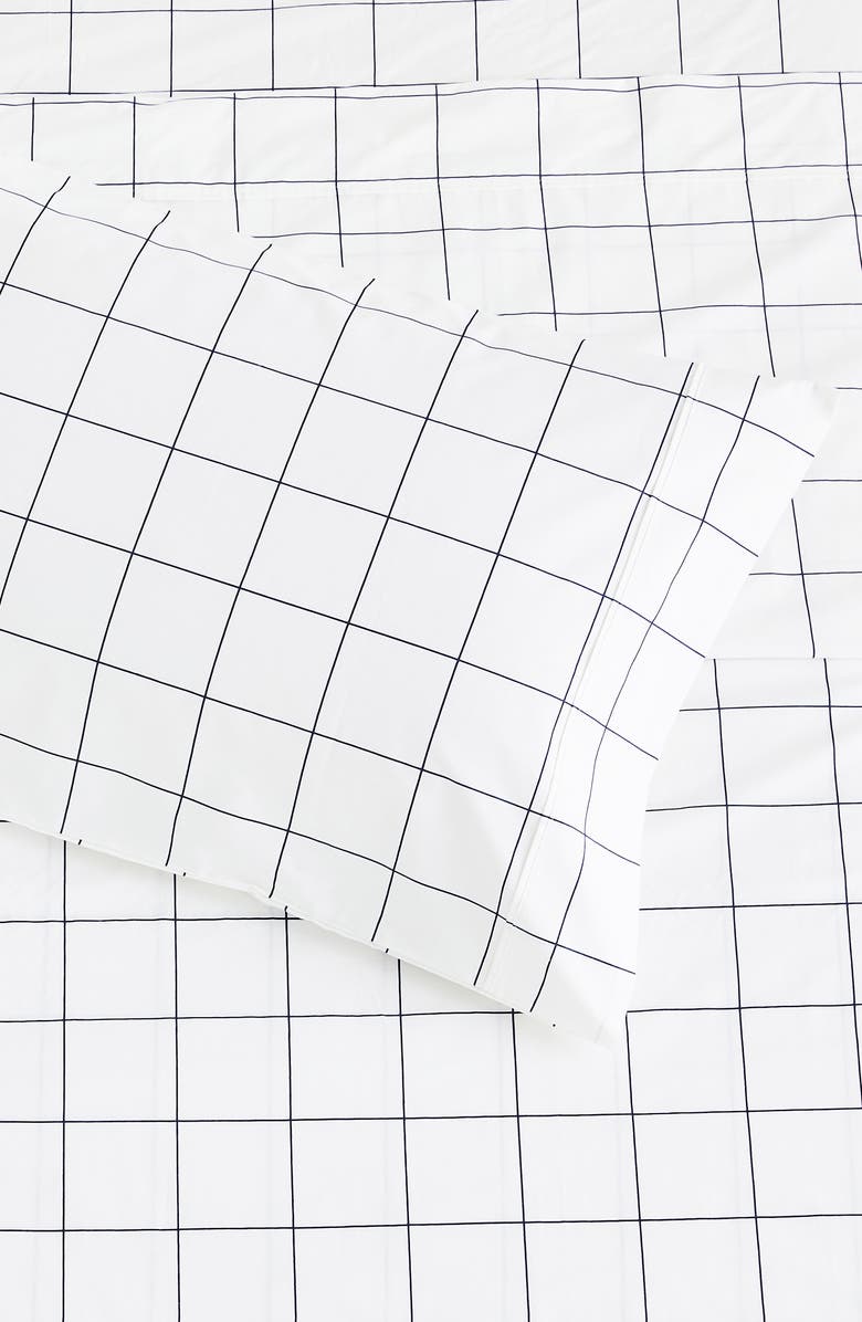 Grid Percale Cotton Sheet Set