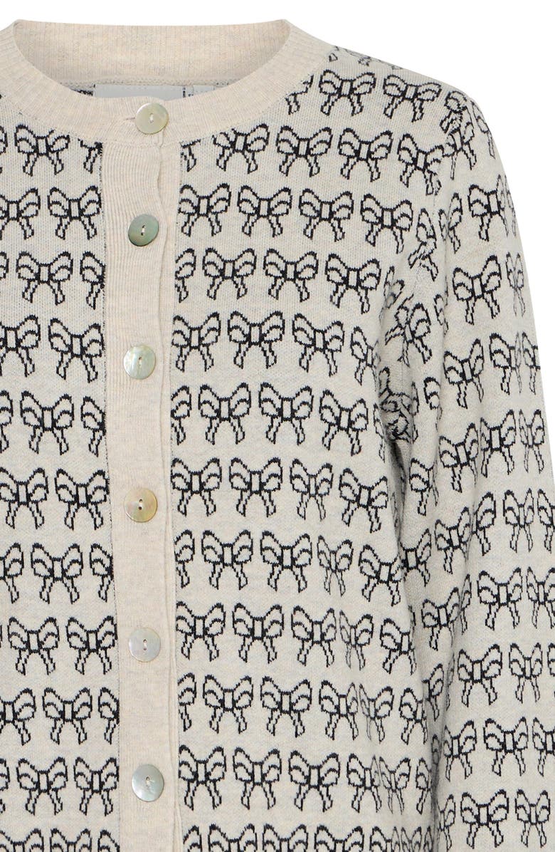 ICHI Bow Print Cardigan Sweater, Alternate, color,
