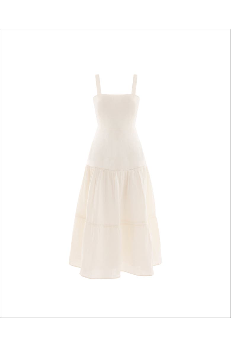 Ella White Midi 100% Linen Dress, Alternate, color, White
