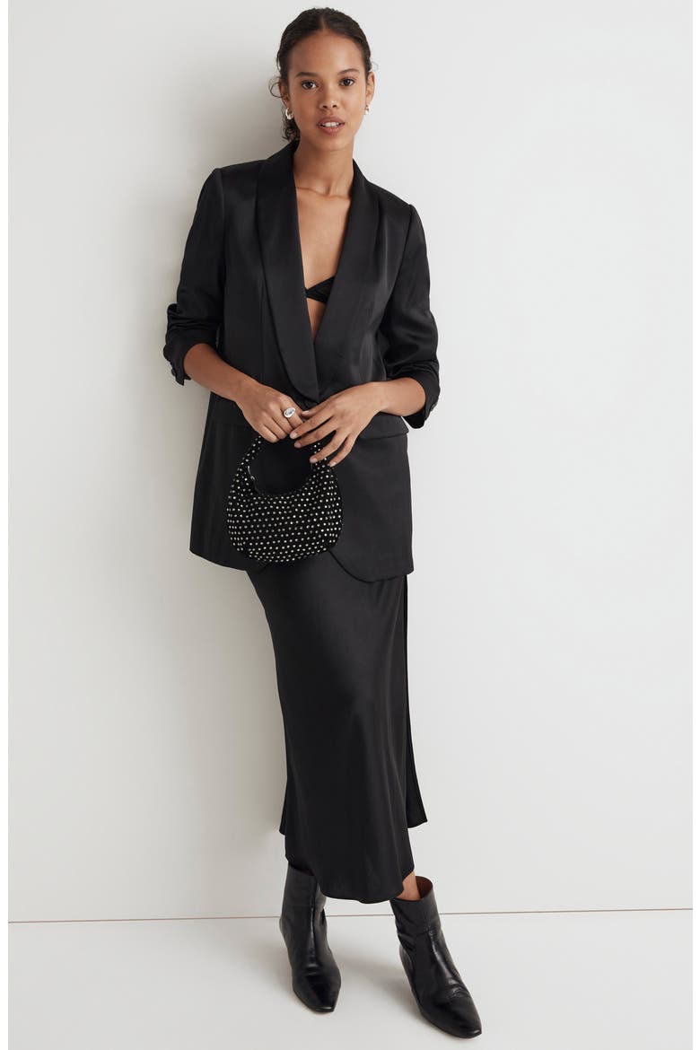 Oversize Satin Blazer, Alternate, color, TRUE BLACK