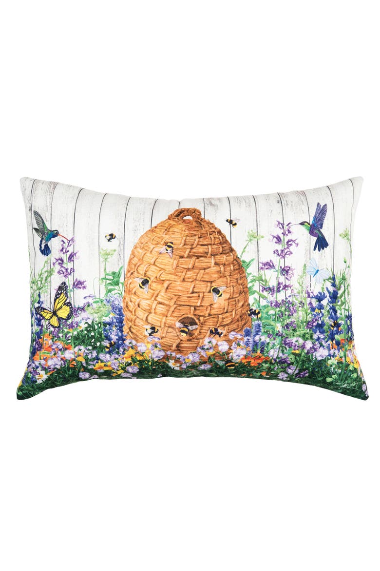 Bee Hive Paradise Indoor/Outdoor Accent Throw Pillow 14" x 22", Main, color, Brown