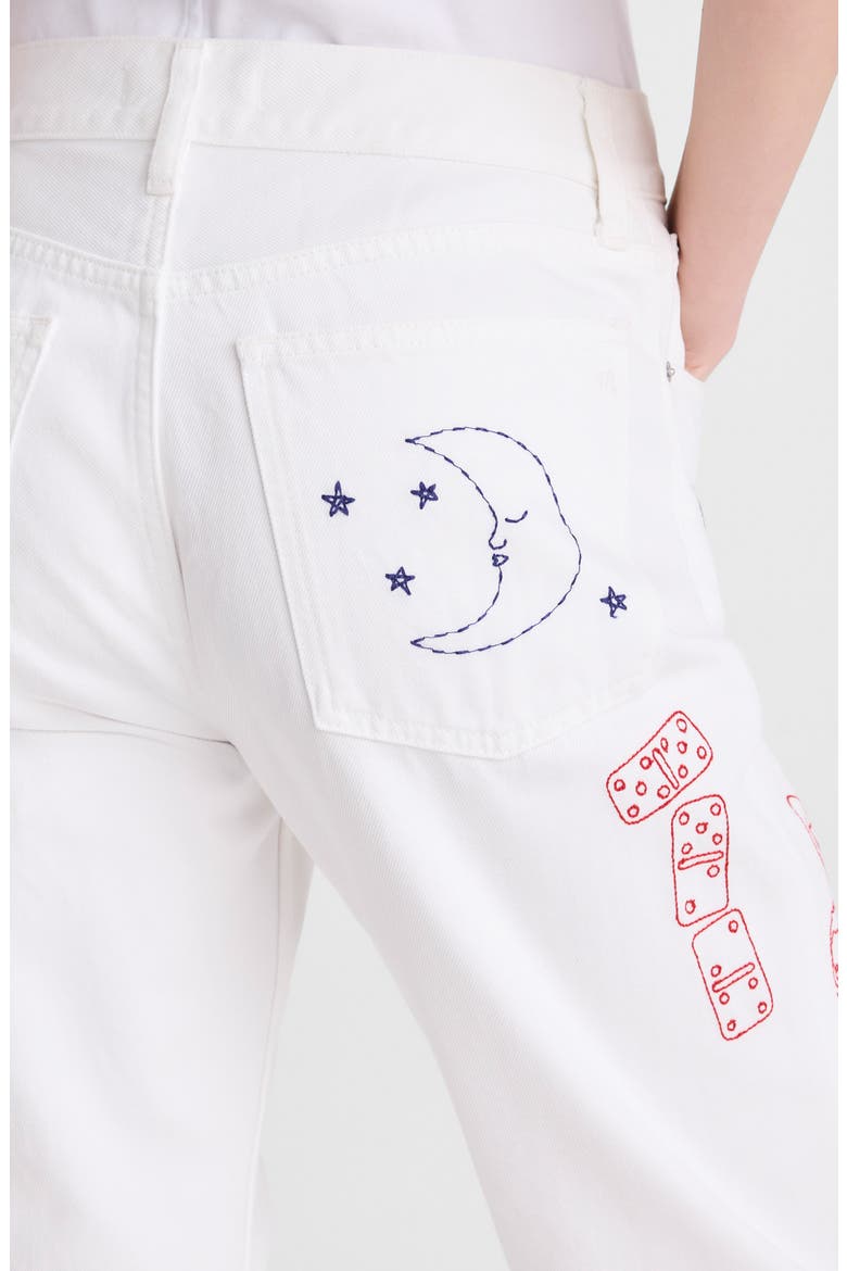 Embroidered Slim Boyfriend Jeans, Alternate, color, TILE WHITE