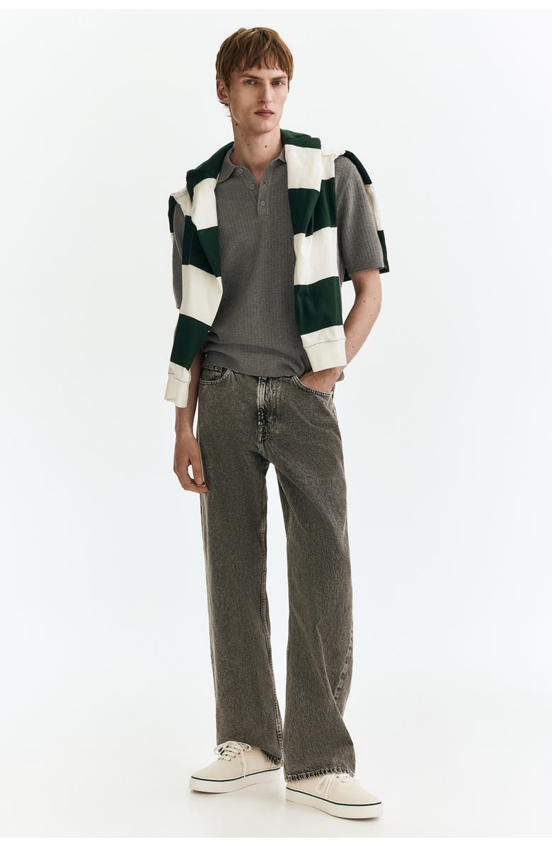H&M Regular Fit Textured-knit Polo Shirt, Alternate, color, Gray