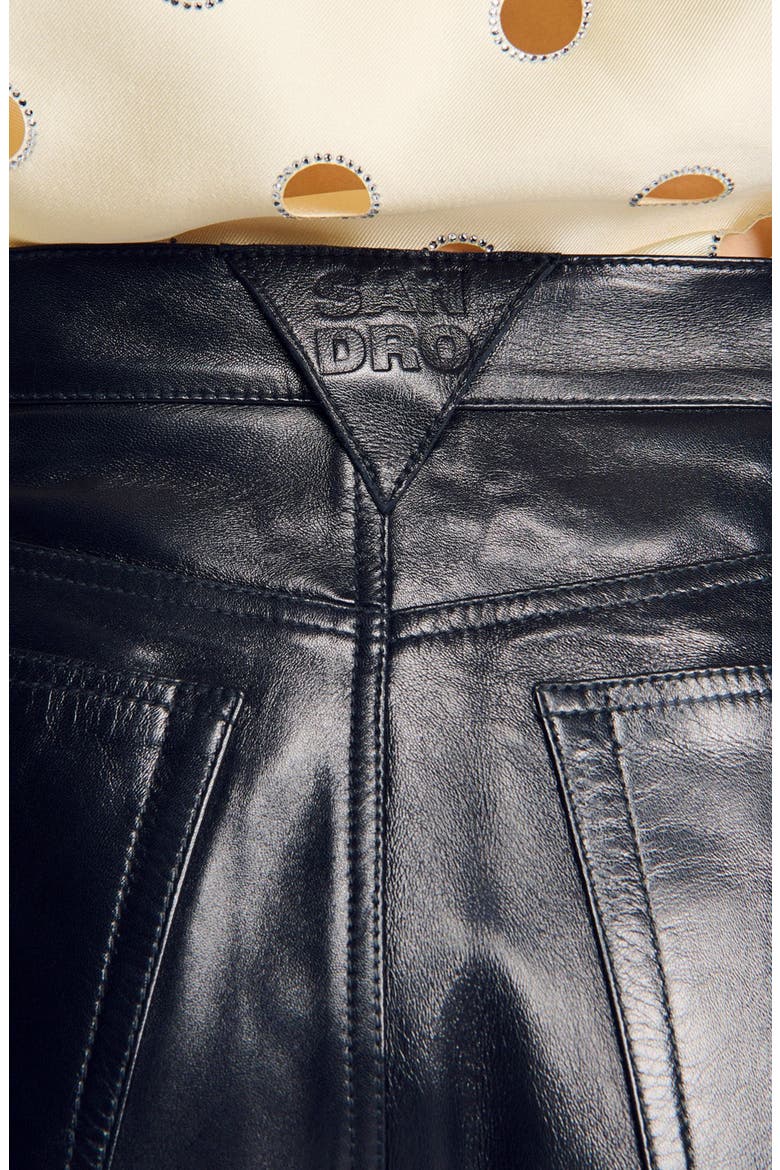 Leather barrel-leg trousers, Alternate, color, Black