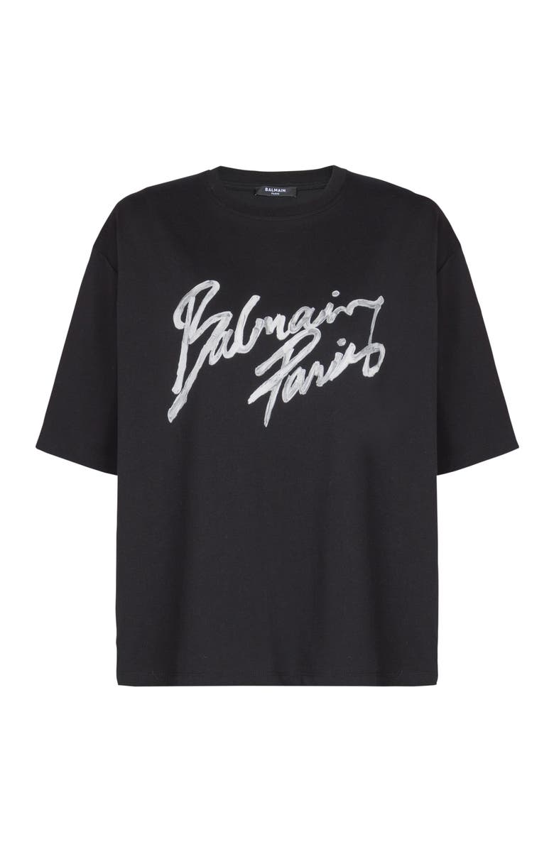 Balmain Boxy T-shirt with Balmain Paris Brush print, Alternate, color, Black