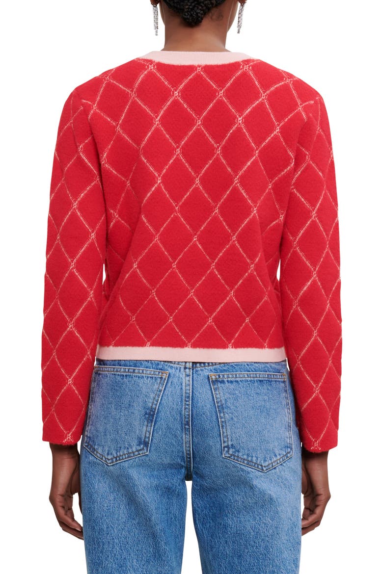 Marguerity Rhinestone Quilted Cardigan, Alternate, color, RED