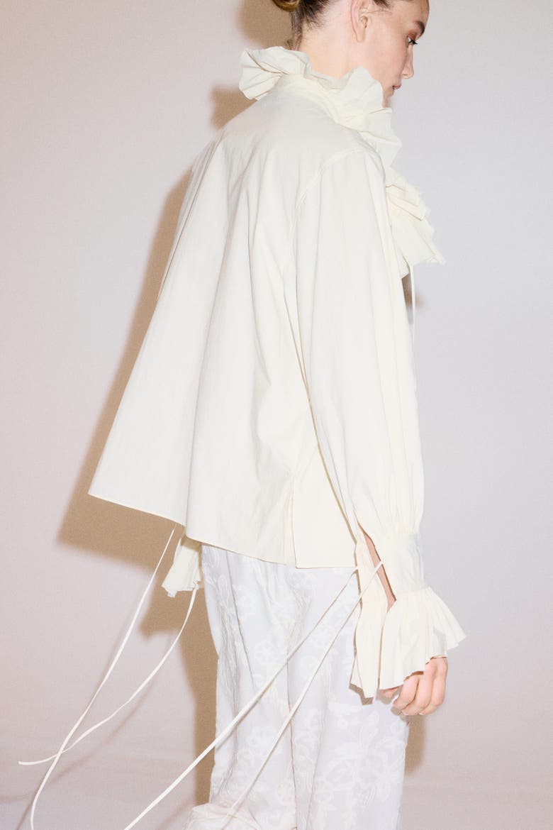Ruffled Cotton Blouse, Alternate, color, Cream