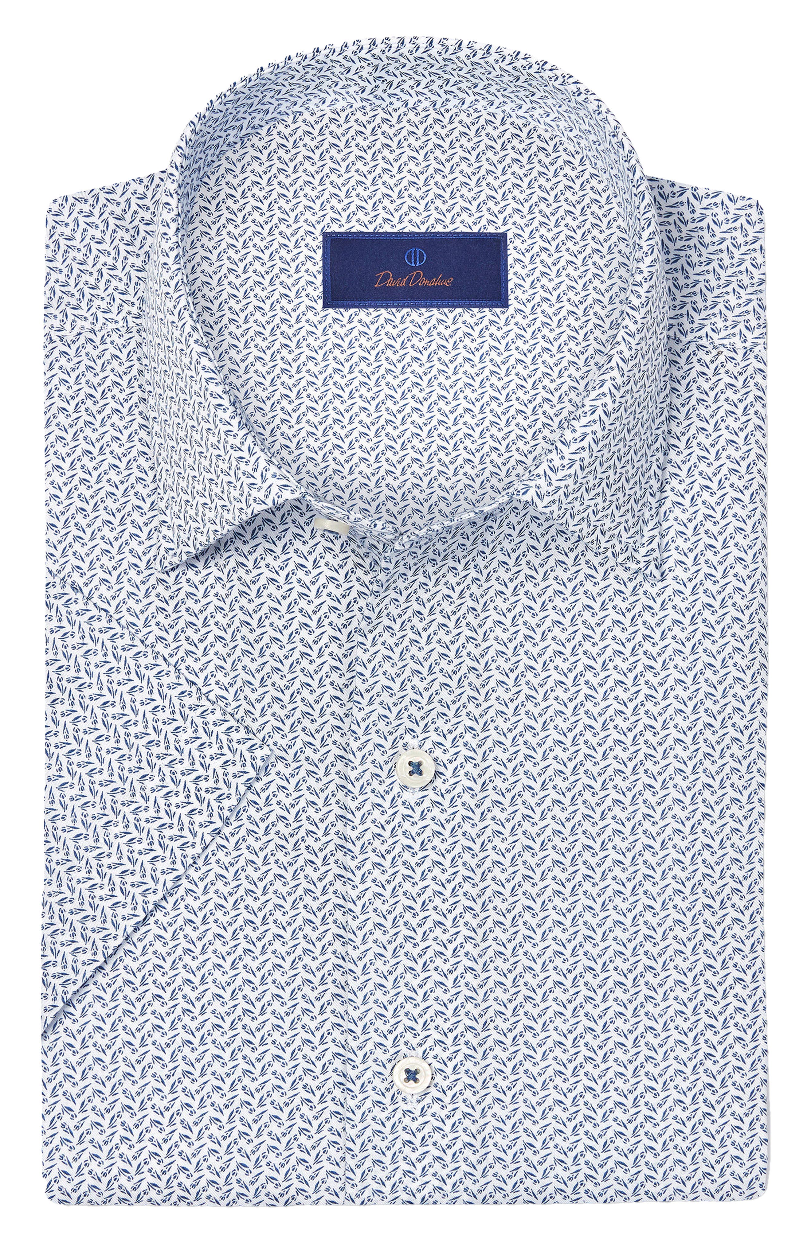 David Donahue Classic Fit Floral Print Short Sleeve Button-Up Shirt