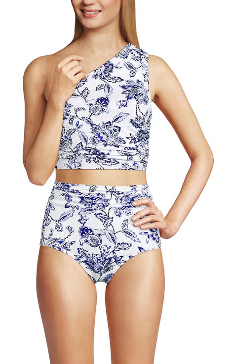 Ruched One Shoulder Midkini Swimsuit Top