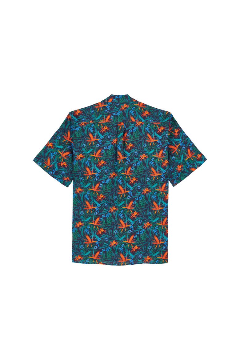 Men's Tropical Flower Printed Linen Shirt, Alternate, color, BLEU MARINE
