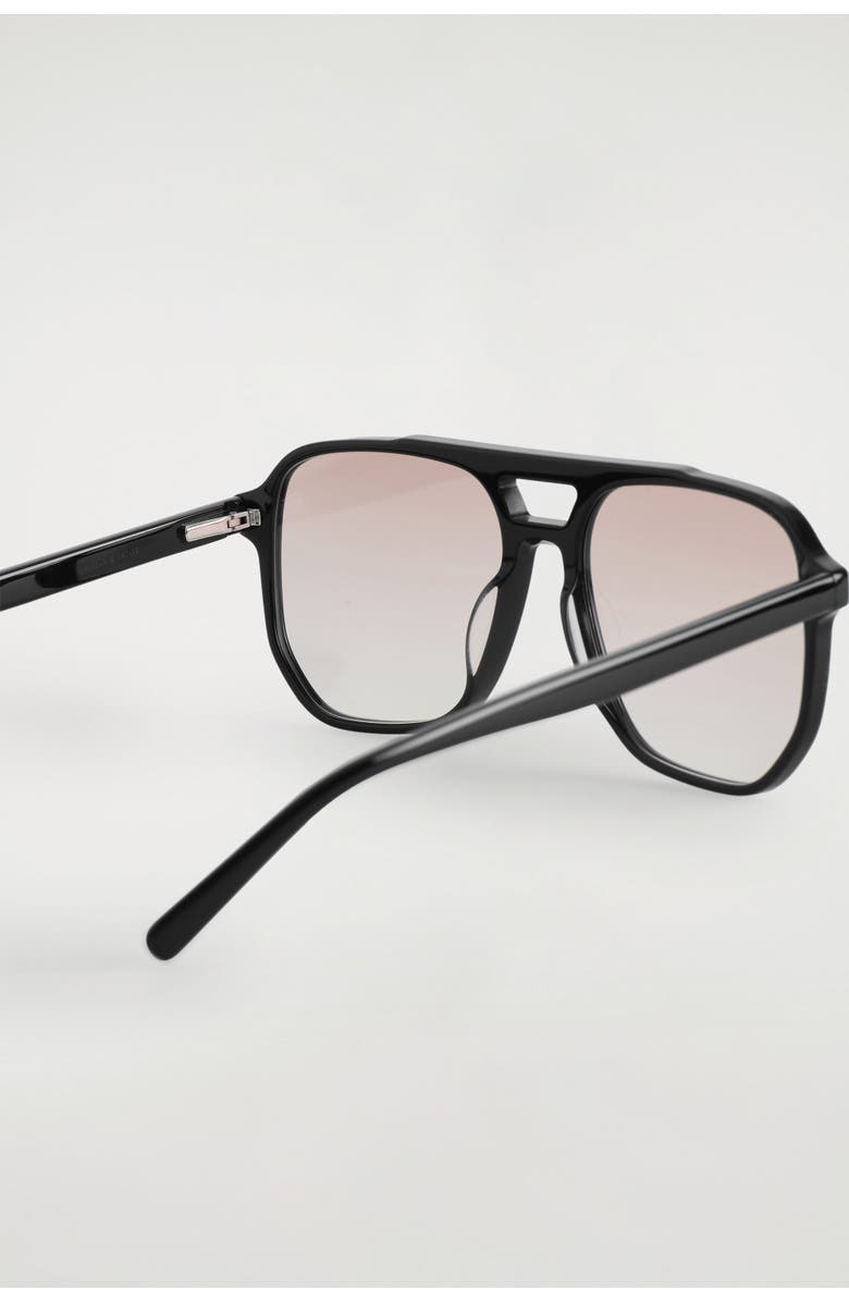 COS Oversized Square-Frame Aviator Sunglasses, Alternate, color, Black