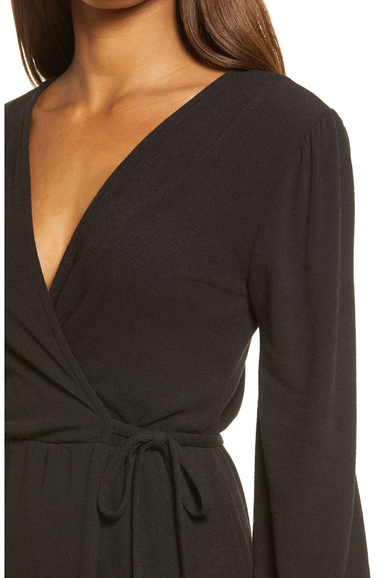 Wrap Long Sleeve Midi Sweater Dress, Alternate, color, BLACK