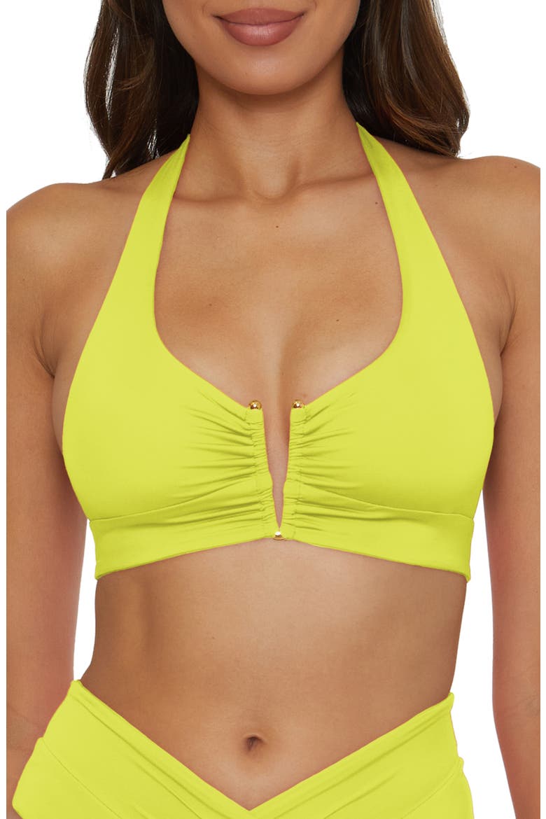 Shirred V-Wire Halter Bikini Top, Main, color, ZESTY