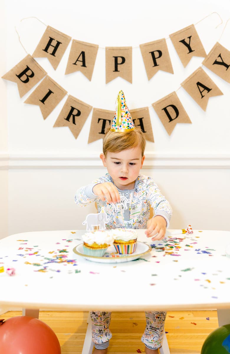 JOY STREET HBD Fitted Two-Piece Pajamas, Alternate, color, Confetti Multi