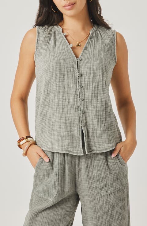Ava Cotton Gauze Button-Up Tank