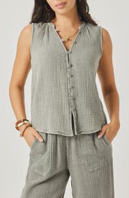 Splendid Ava Cotton Gauze Button-Up Tank