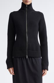 Maison Margiela Full Zip Rib Virgin Wool Cardigan