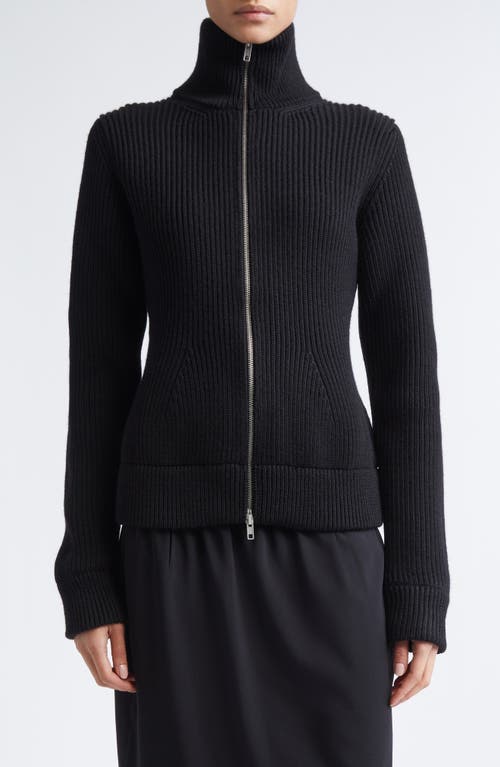 Maison Margiela Full Zip Rib Virgin Wool Cardigan in Black at Nordstrom, Size Small